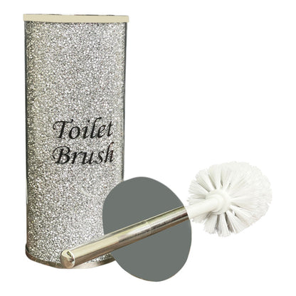 Toilet Brush Holder with Brush in Gift Box, Silver Crushed Diamond